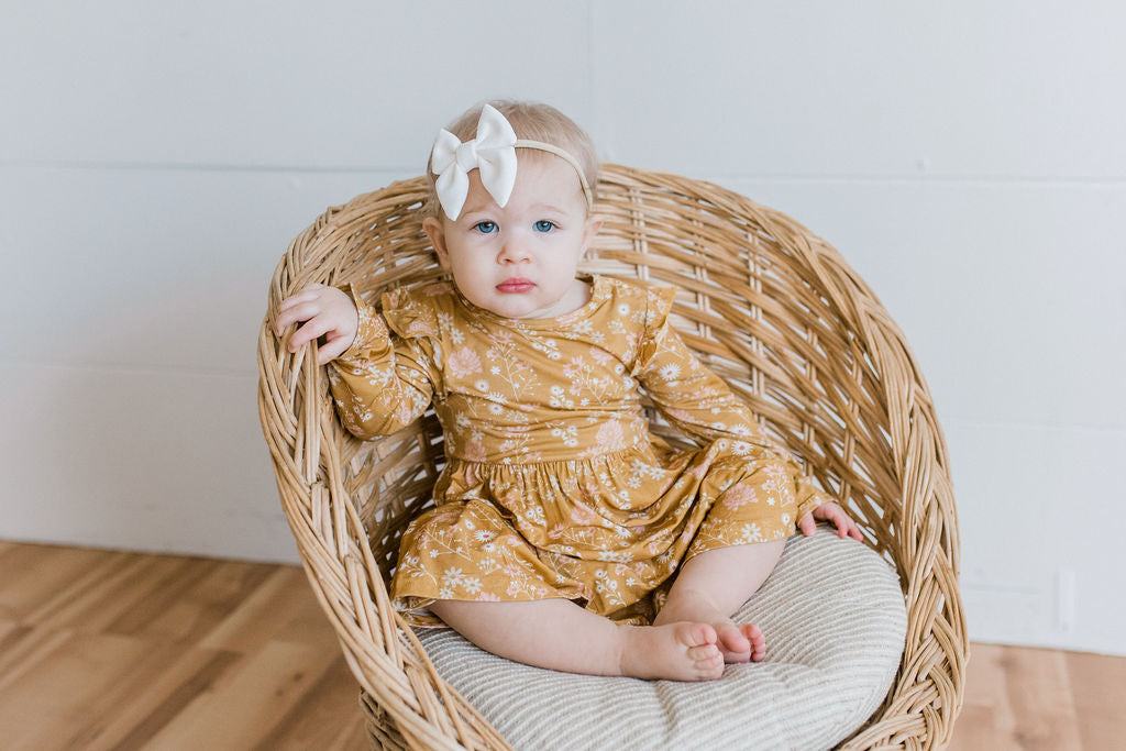 Mustard Floral Bamboo Long Sleeve Baby Dress