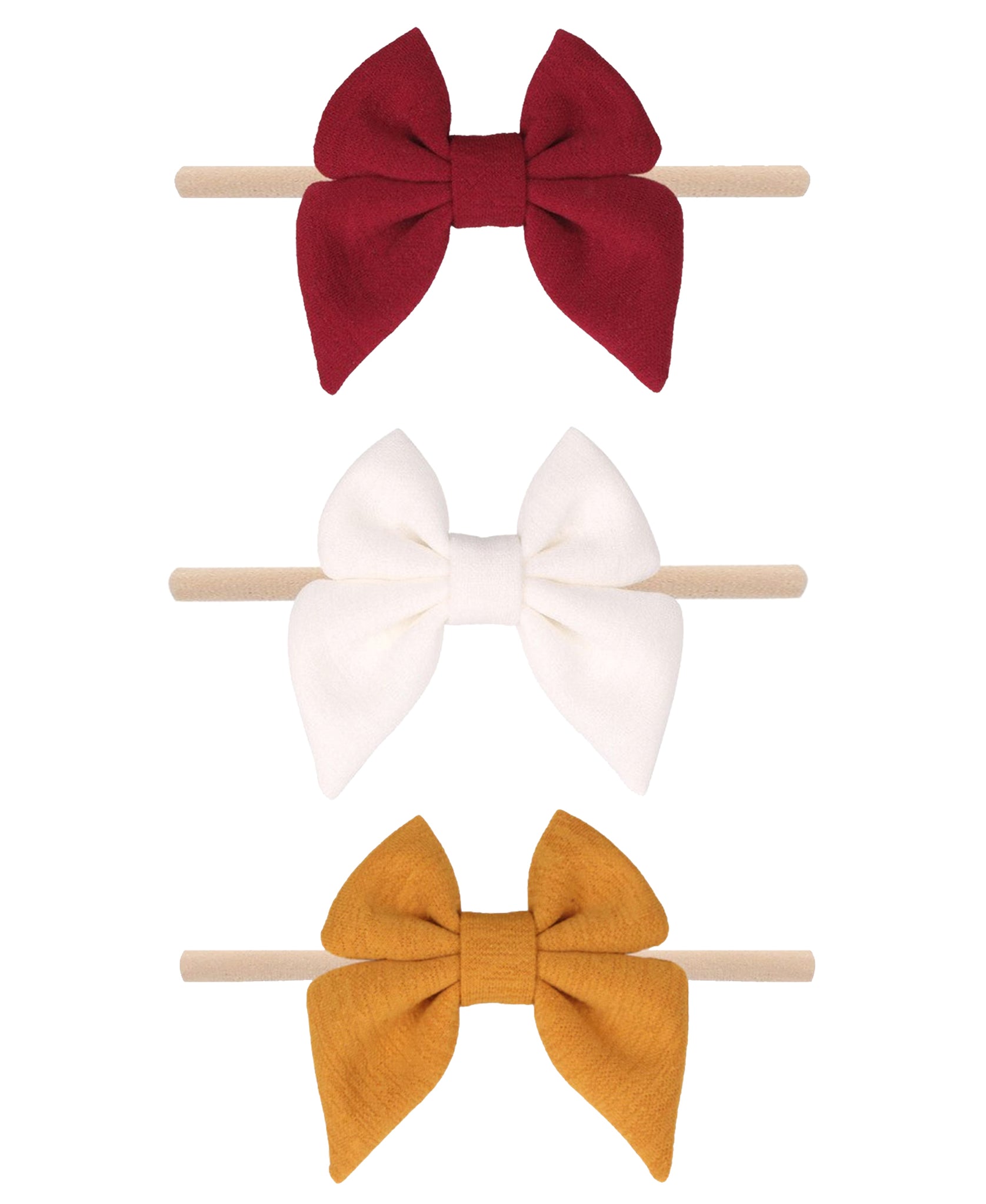 Merlot, Mustard and White Cotton Bow Headband Gift Set