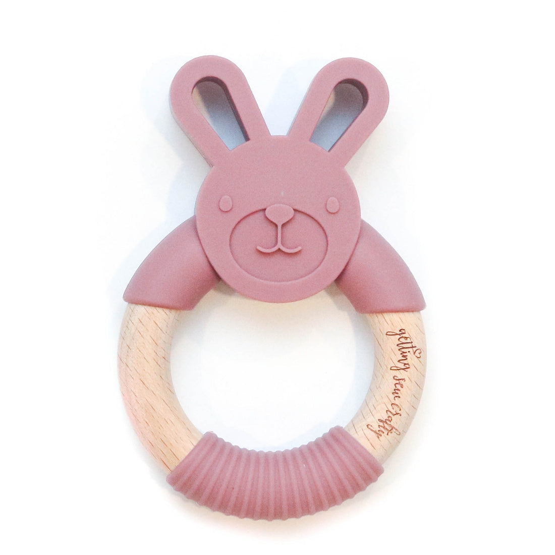 Silicone + Wood Ring Teether: Hoppy Bunny - Pink